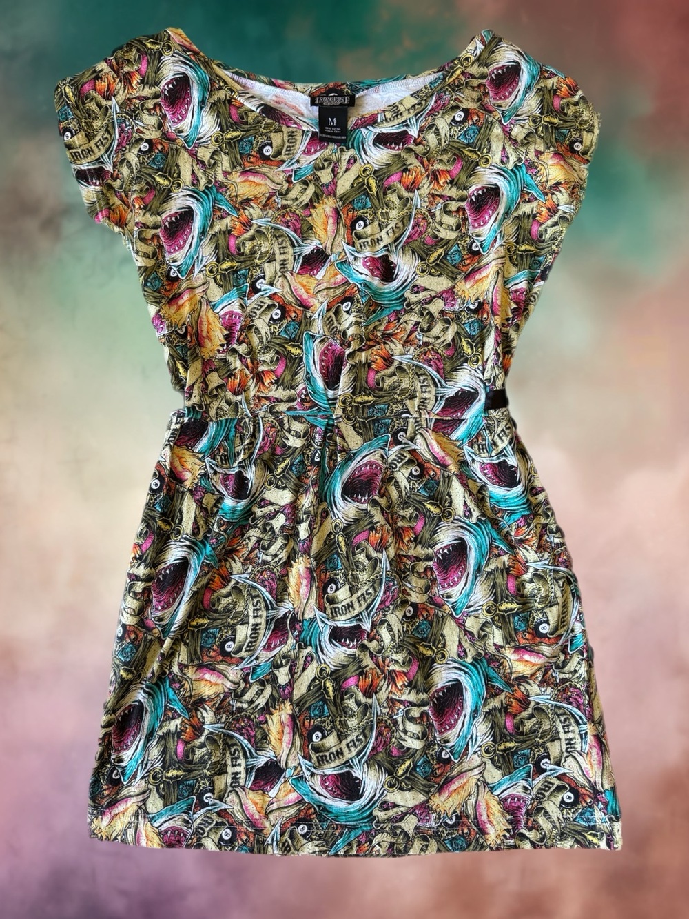 Iron Fist Multicolor Shark & Tattoo Print Dress with Pockets!